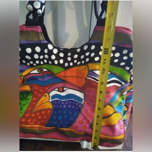 Laurel Burch Sky Spirit Birds Canvas Large Shoulder Bag Tote bird weekender - Picture 12 of 12